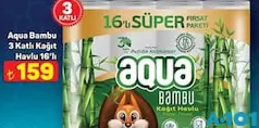 AQUA BAMBU 3 KATLI KAĞIT HAVLU 16'LI fiyat ve kampanya bilgisi